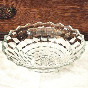 Colony Whitehall Clear Footed Bowl 10" cube cubist glass midcentury vintage